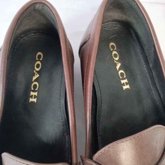 Coach Jolene Loafers Women Size 10 Brown Leather Gold C Logo Slip On Shoes - Picture 8 of 9